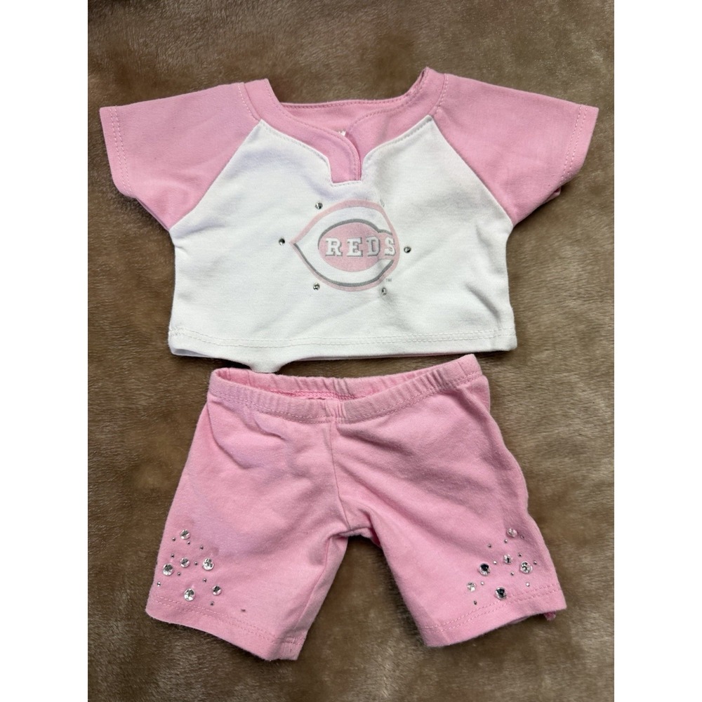 BAB Build A Bear Outfit Cincinnati Reds Pink Shirt Shorts